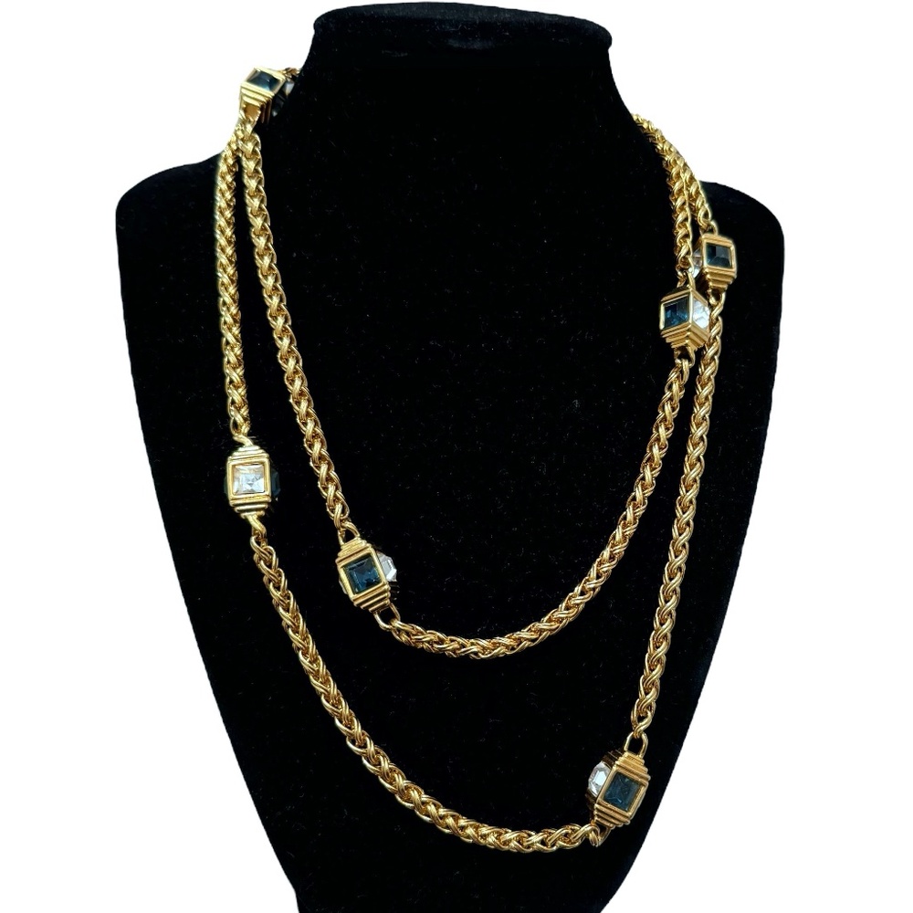 NOLAN MILLER VINTAGE SPIGA GOLD TONE NECKLACE W BLUE & CLEAR SWAROVSKI CRYSTALS